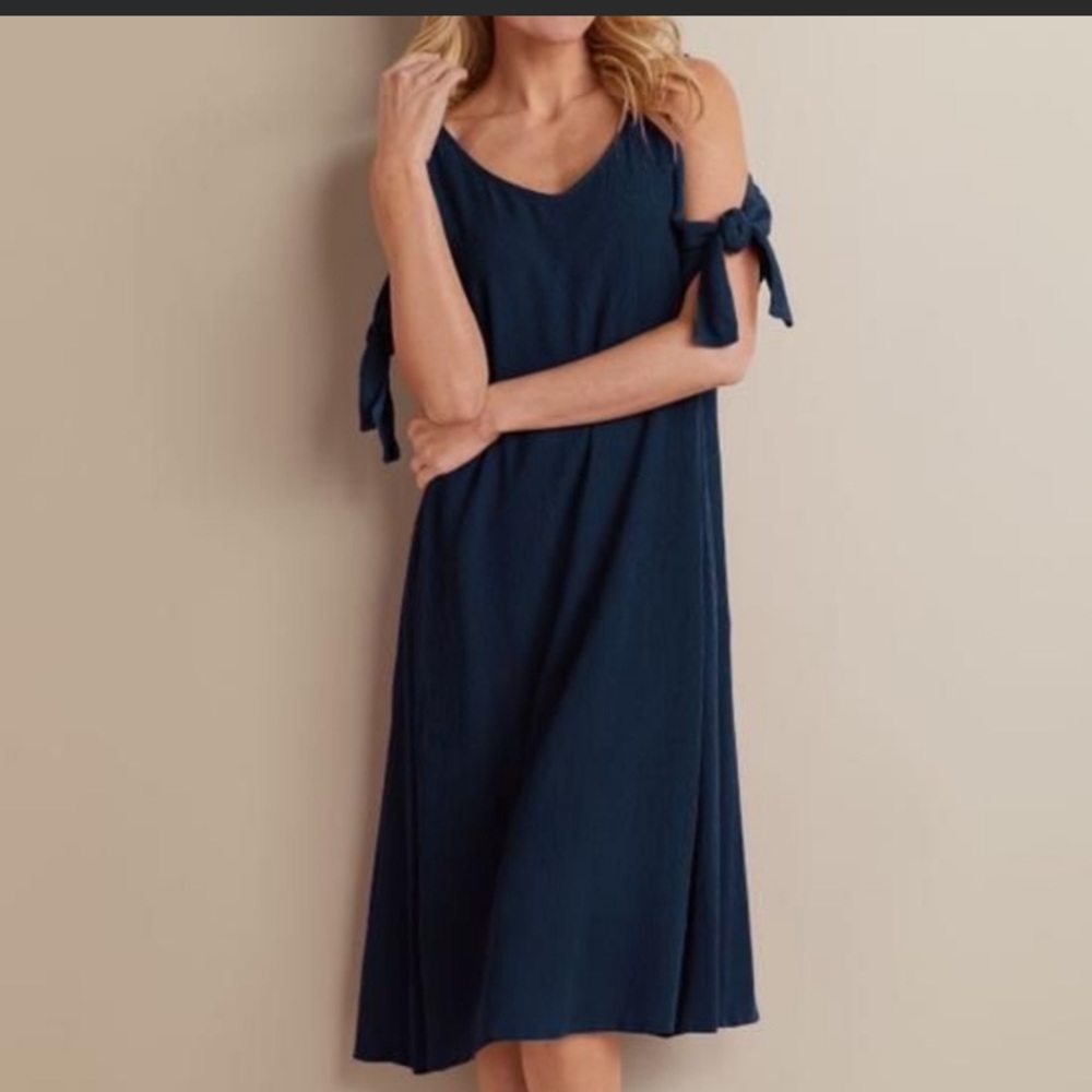 Soft Surroundings Destin Cold-Shoulder Dress Gauze Sz S w MEASUREMENTS